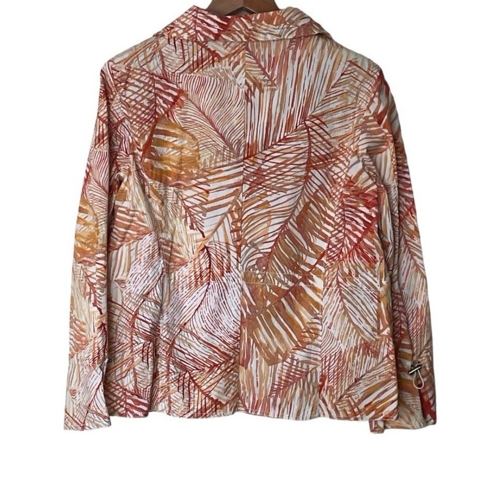 Chico’s Leaf Print Zip Front Jacket Size 2 Large Cotton Stretch Orange Tan - Picture 6 of 11